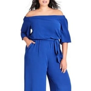 City Chic Off-Shoulder Jumpsuit - Lapis